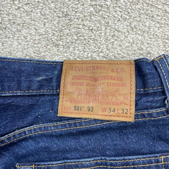 Levis Men 501 93 Straight Big E Size 34 x 32" Actual 34 x 30" Blue Jeans S18 - Picture 10 of 13